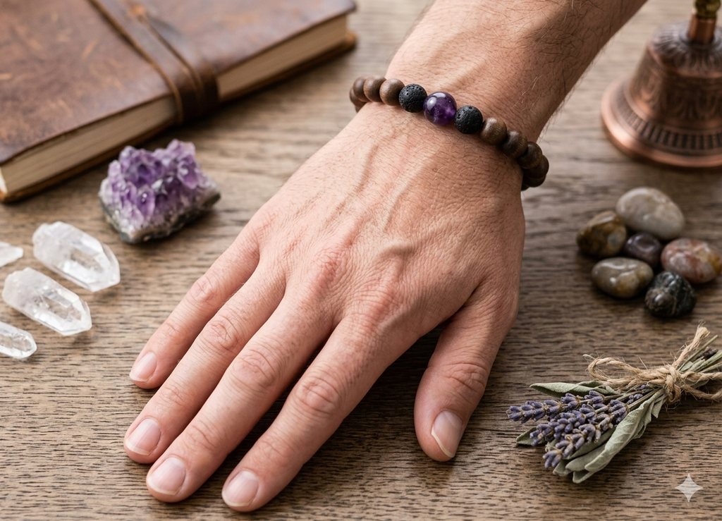 The Grounding Amethyst & Sandalwood Diffuser Bracelet