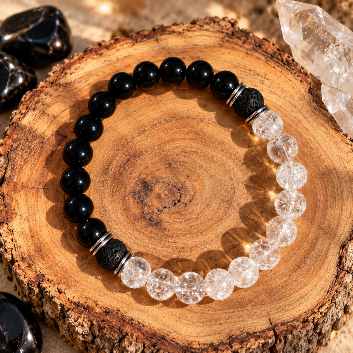Black Obsidian & Crackled Quartz Diffuser Bracelet 🖤