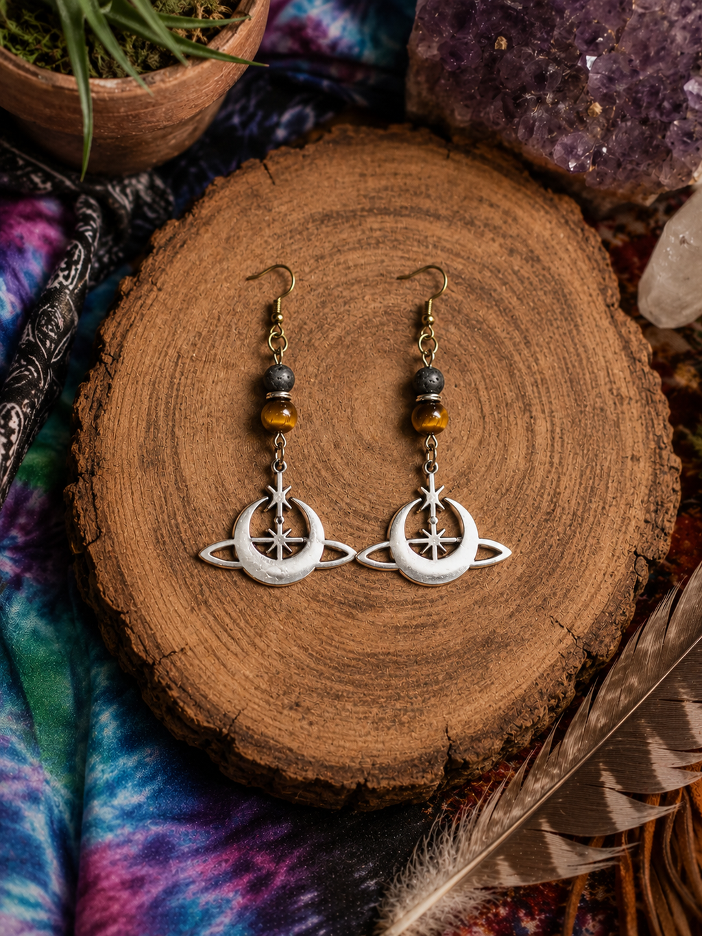 Universe Tiger Eye & Lava Stone Earrings