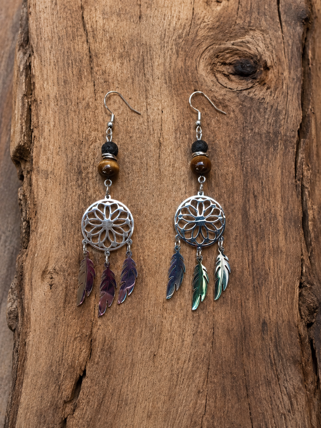 Handmade Dreamcatcher Tiger Eye Earrings >>> Diffuser Earrings