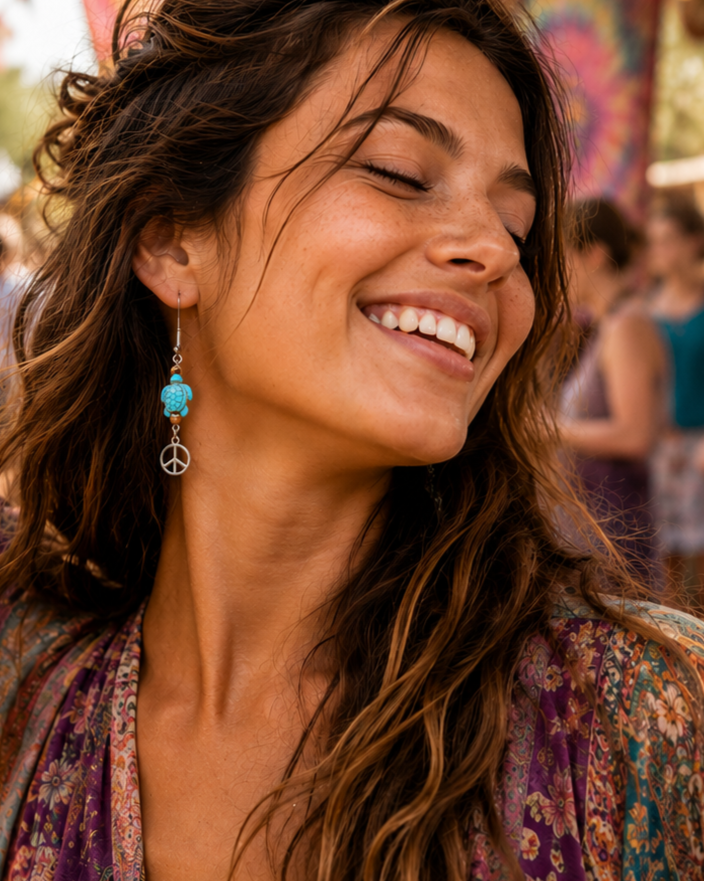 Handcrafted Crystal Turtle Peace Earrings /// Made with Crystals
