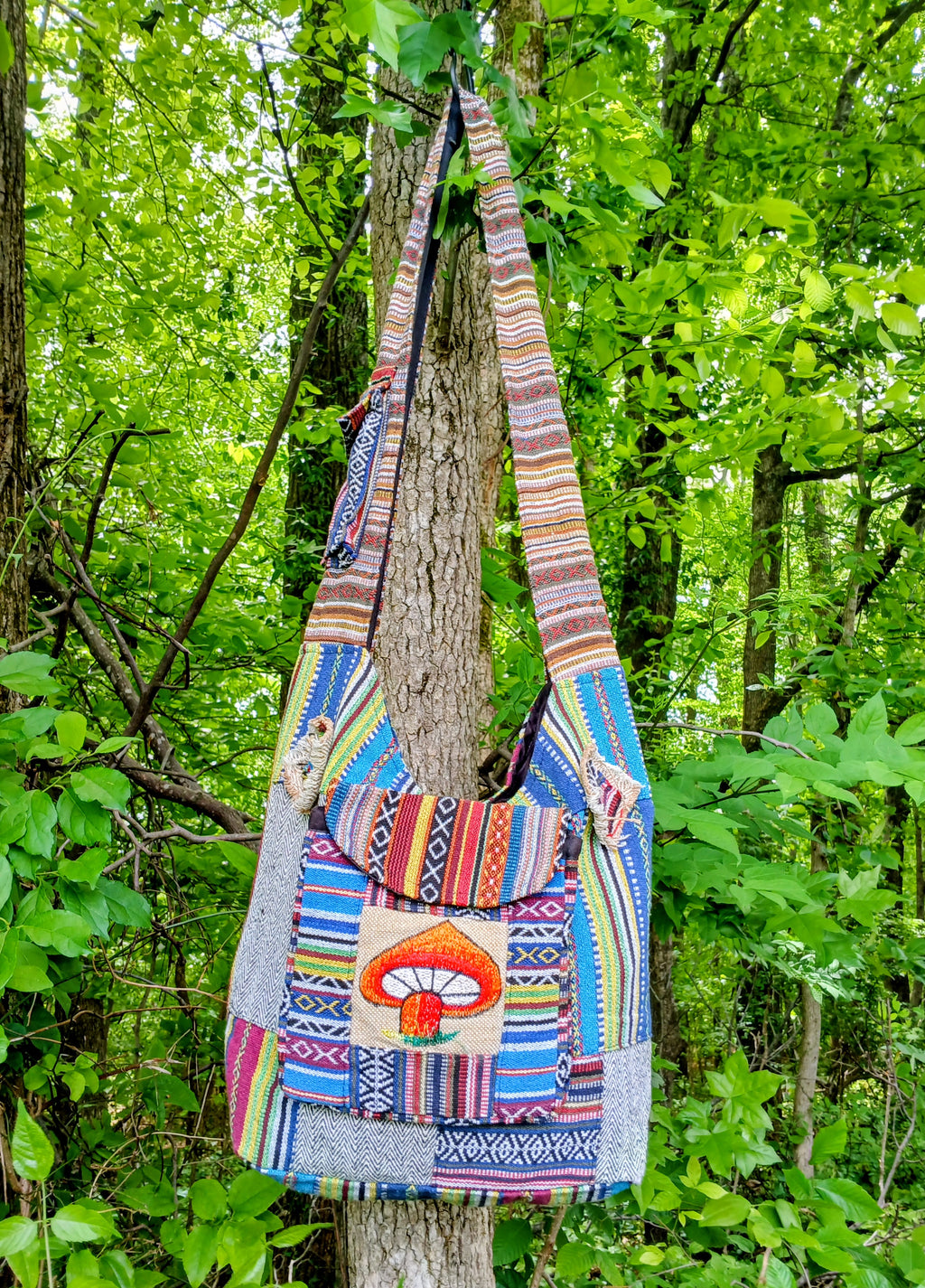 Mushroom Hemp Crossbody Bag, Fun Boho Hippie Festival Style!