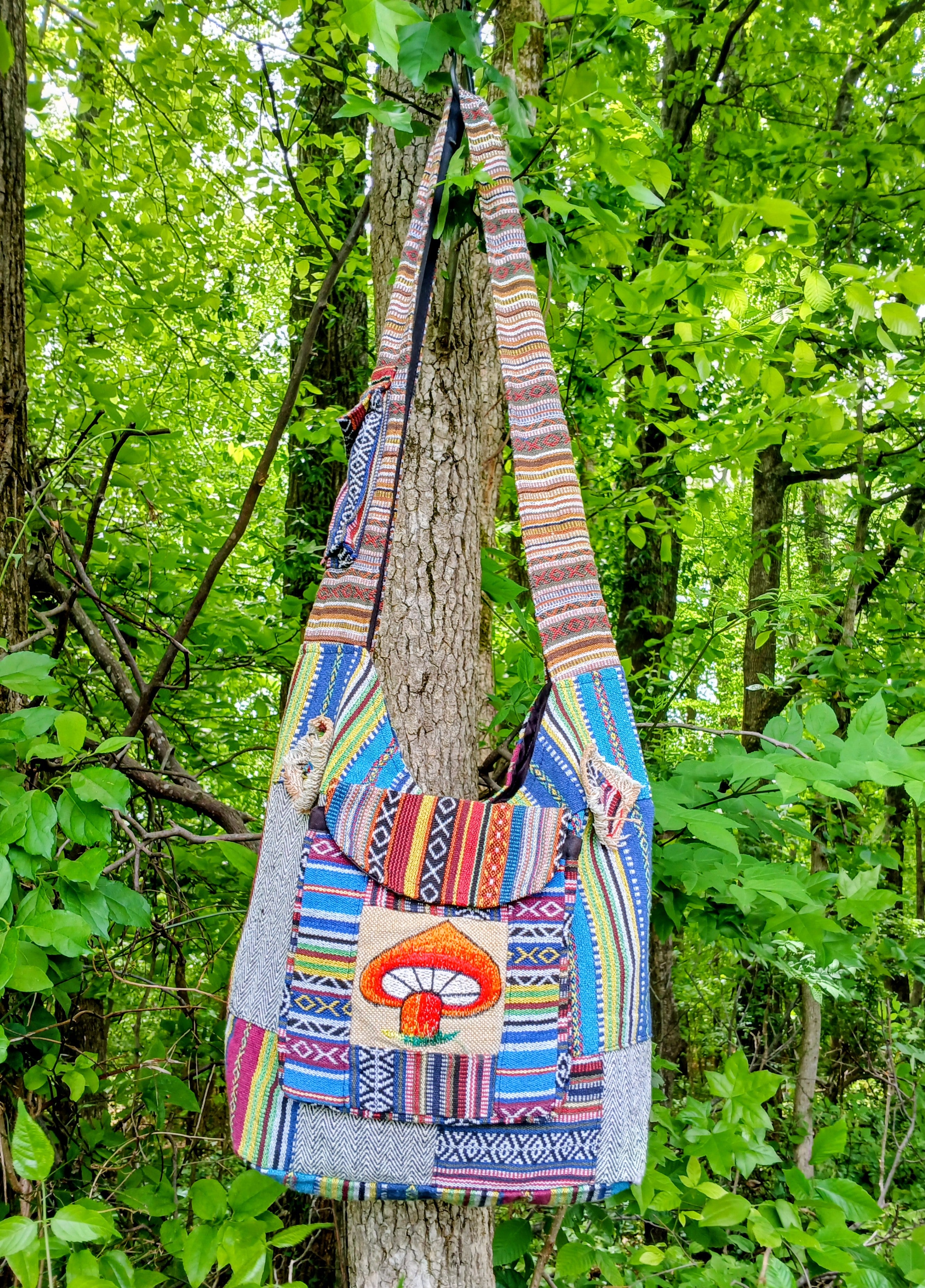 Mushroom Hemp Crossbody Bag, Fun Boho Hippie Festival Style!