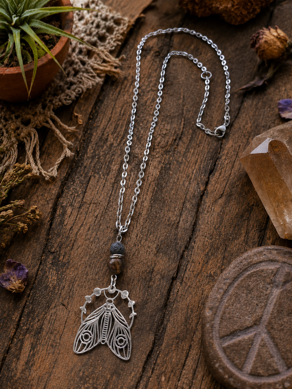 Moon Phase Moth Pendant >>> Celestial Metamorphosis