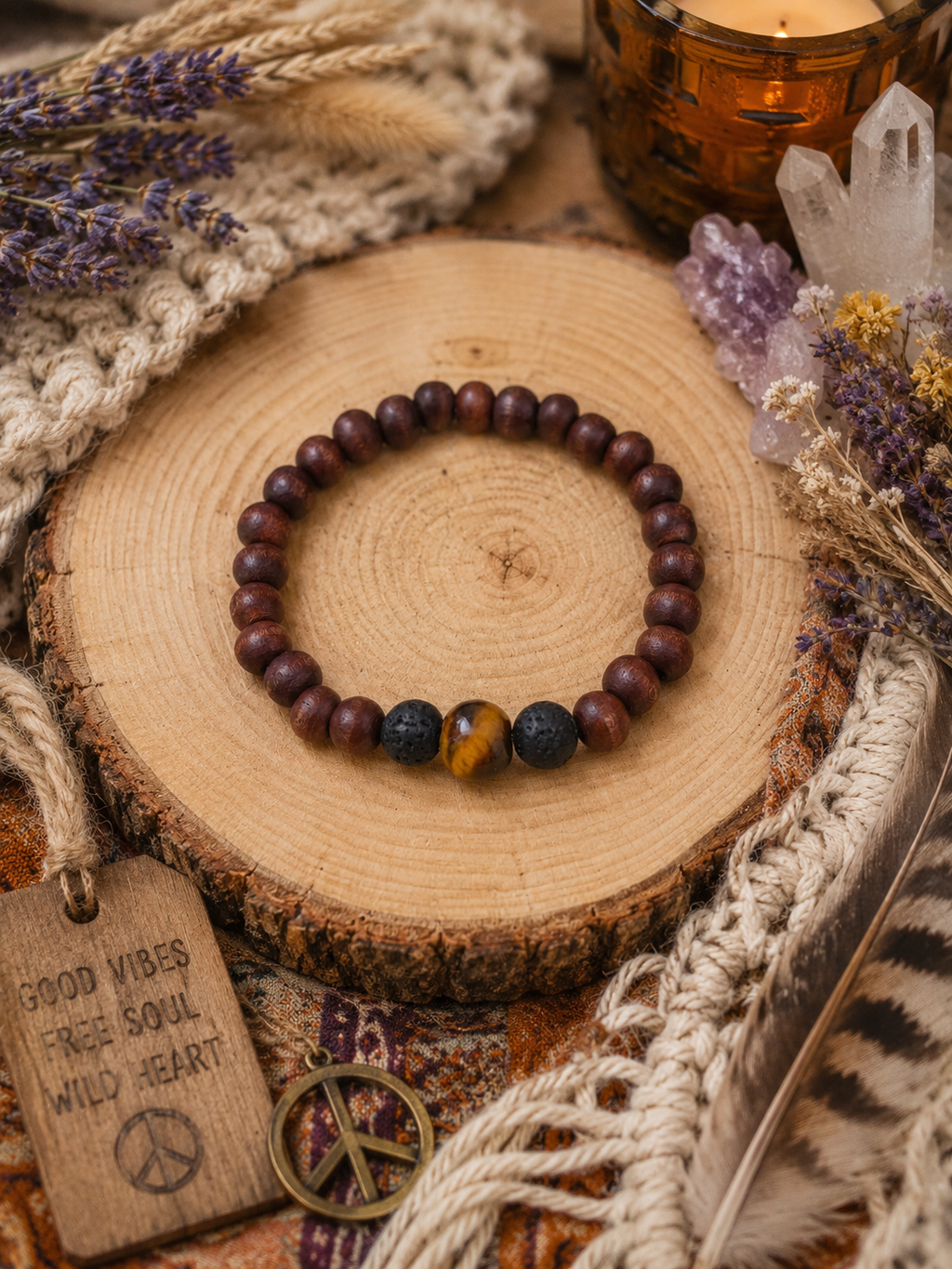 Sandalwood, Lava Rock, & Tiger’s Eye Bracelet