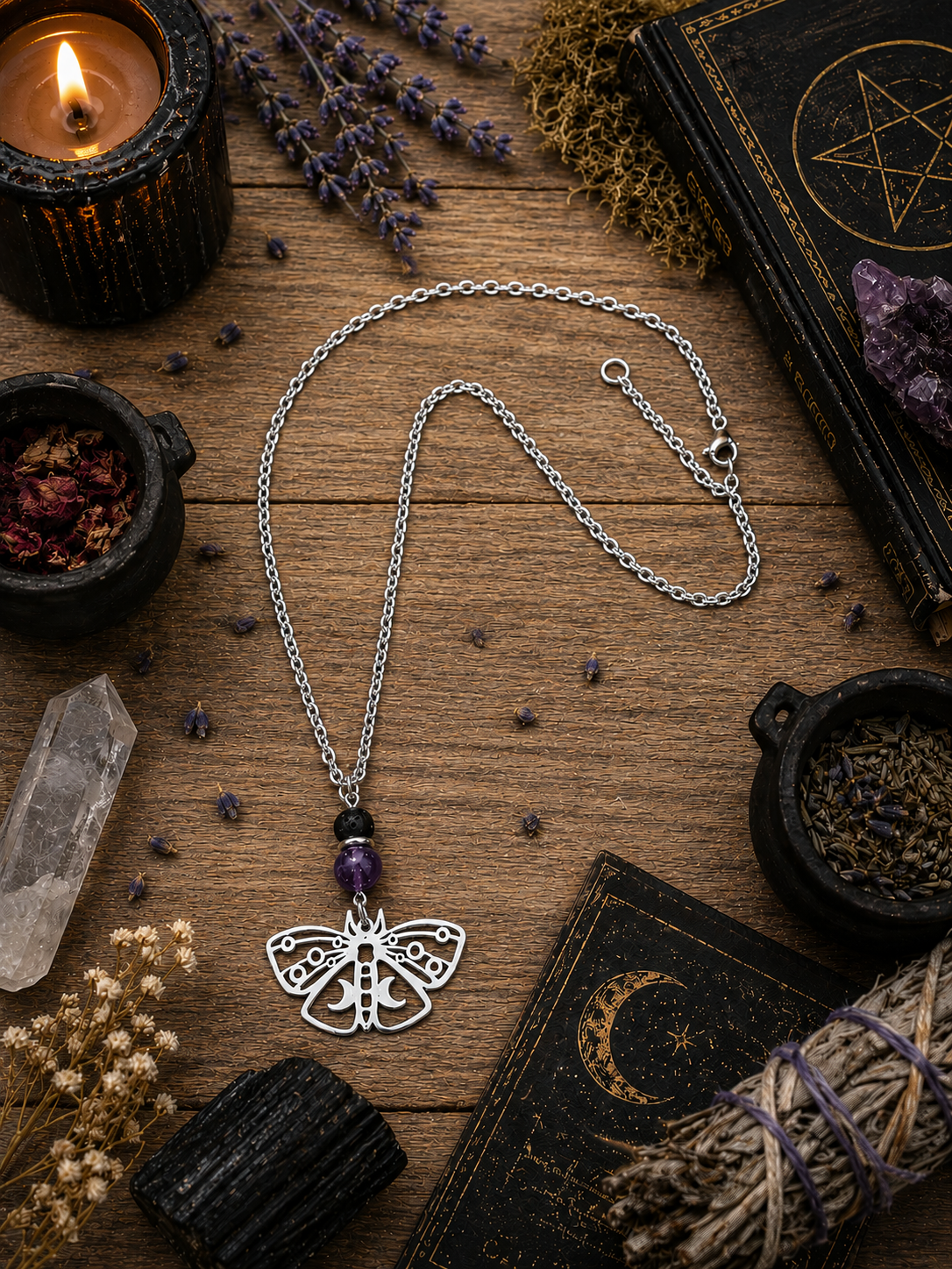 Celestial Moth & Amethyst Diffusion Necklace