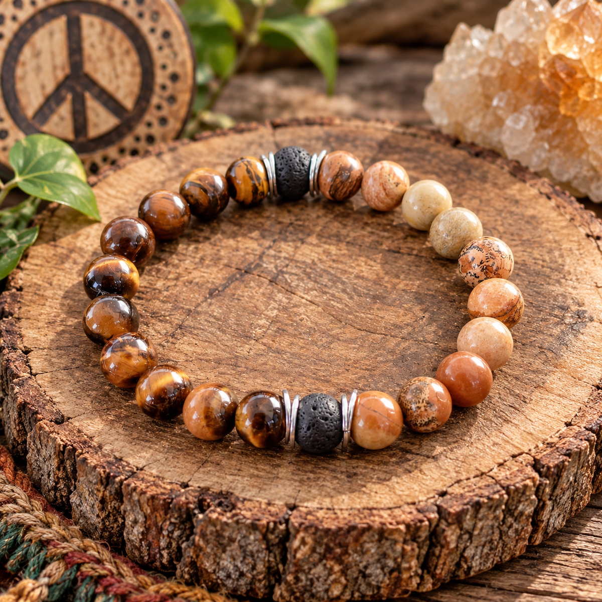 Handcrafted Tiger Eye & Jasper Diffuser Bracelet
