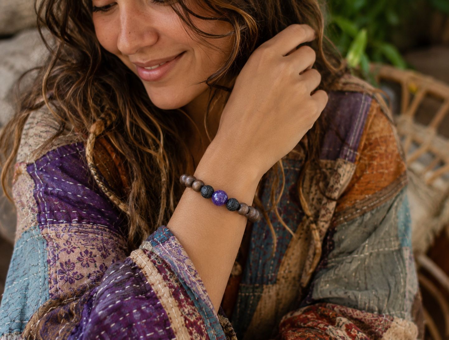 The Grounding Amethyst & Sandalwood Diffuser Bracelet