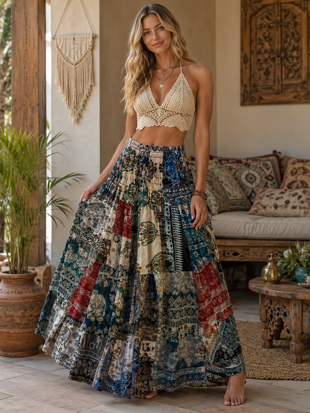 Boho Patchwork "Free Spirit" Maxi Skirt