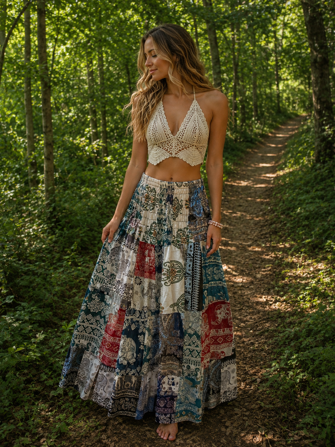 Boho Patchwork "Free Spirit" Maxi Skirt