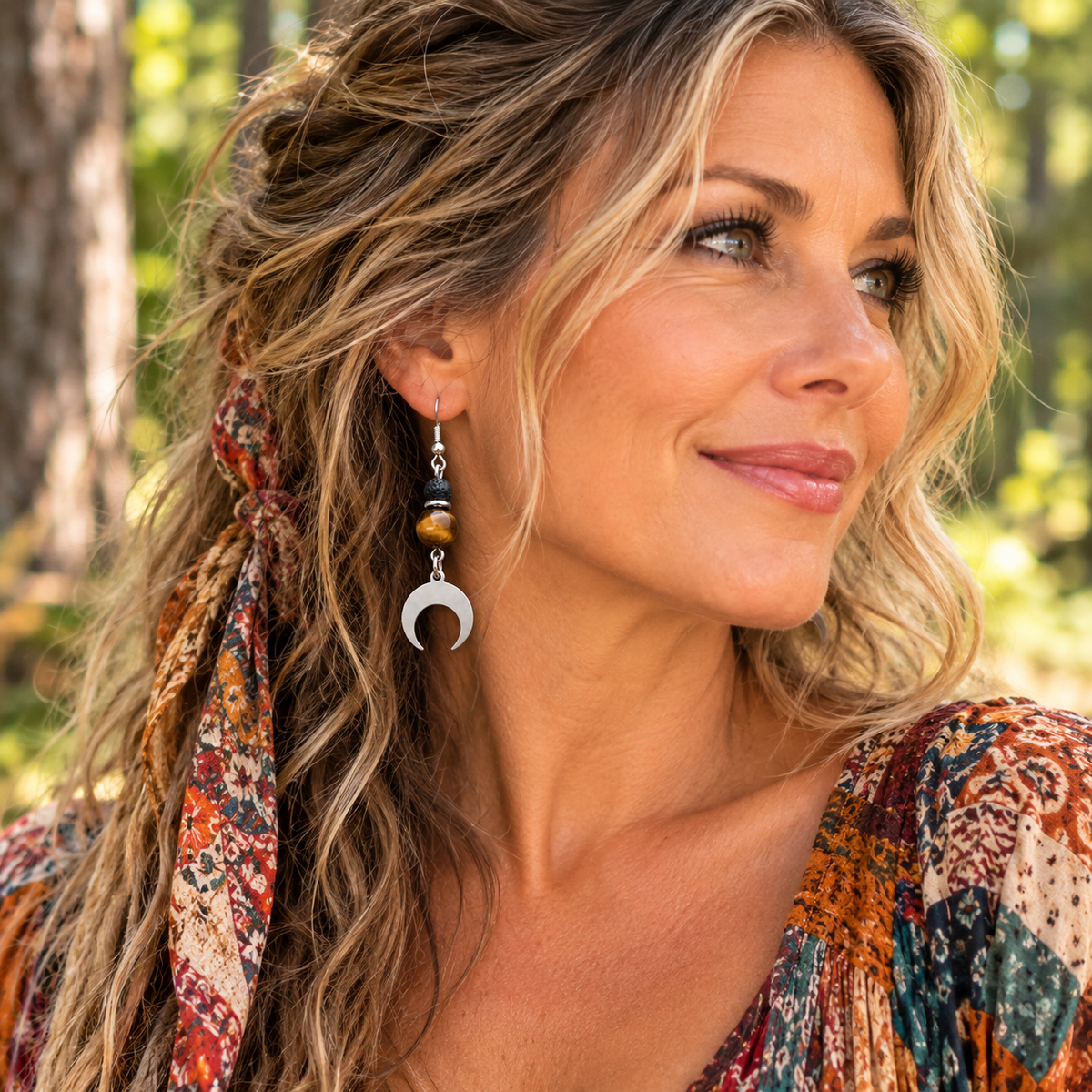 Crescent Moon Tiger Eye Earrings