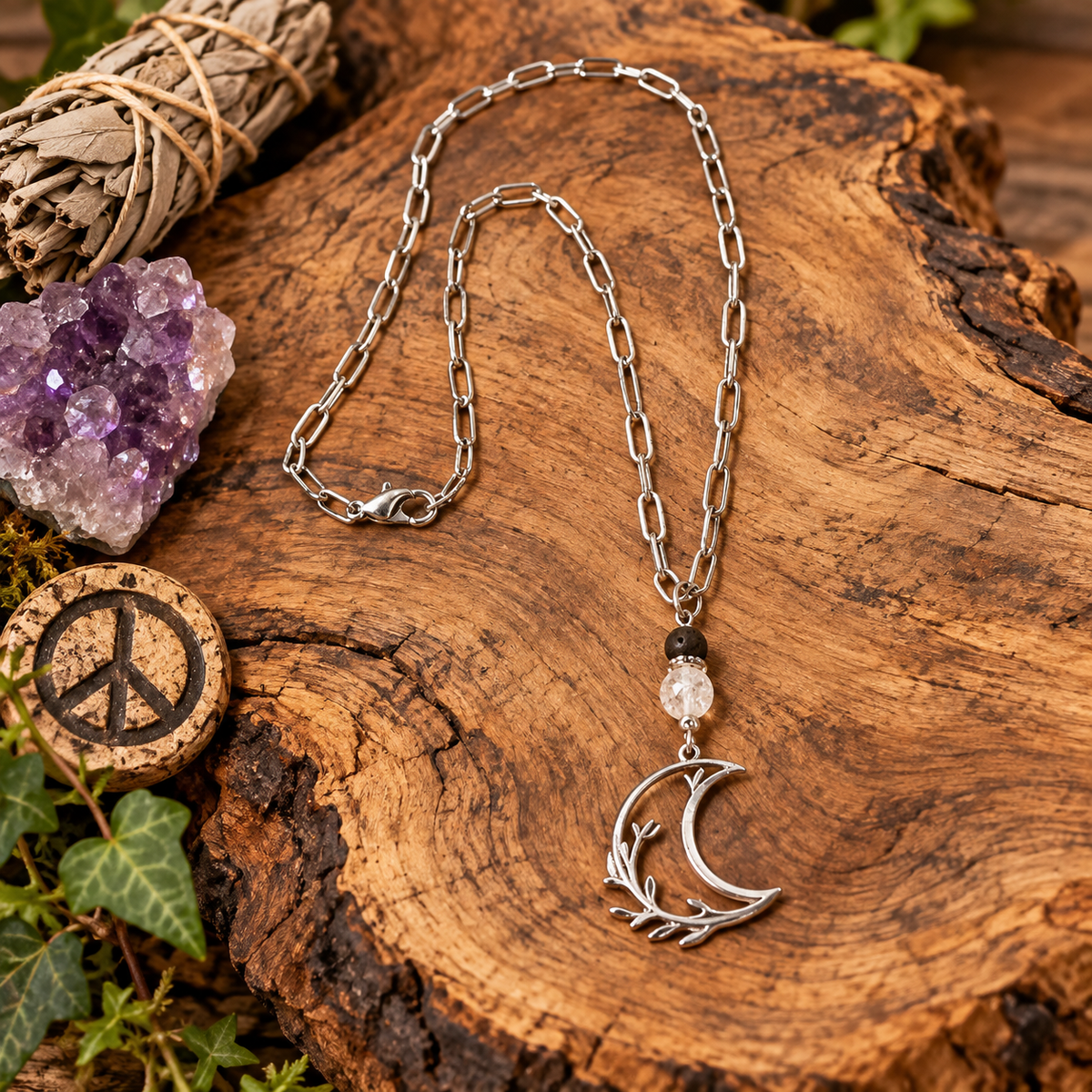 The Moon & Quartz Crackle Necklace ✨🌙✨