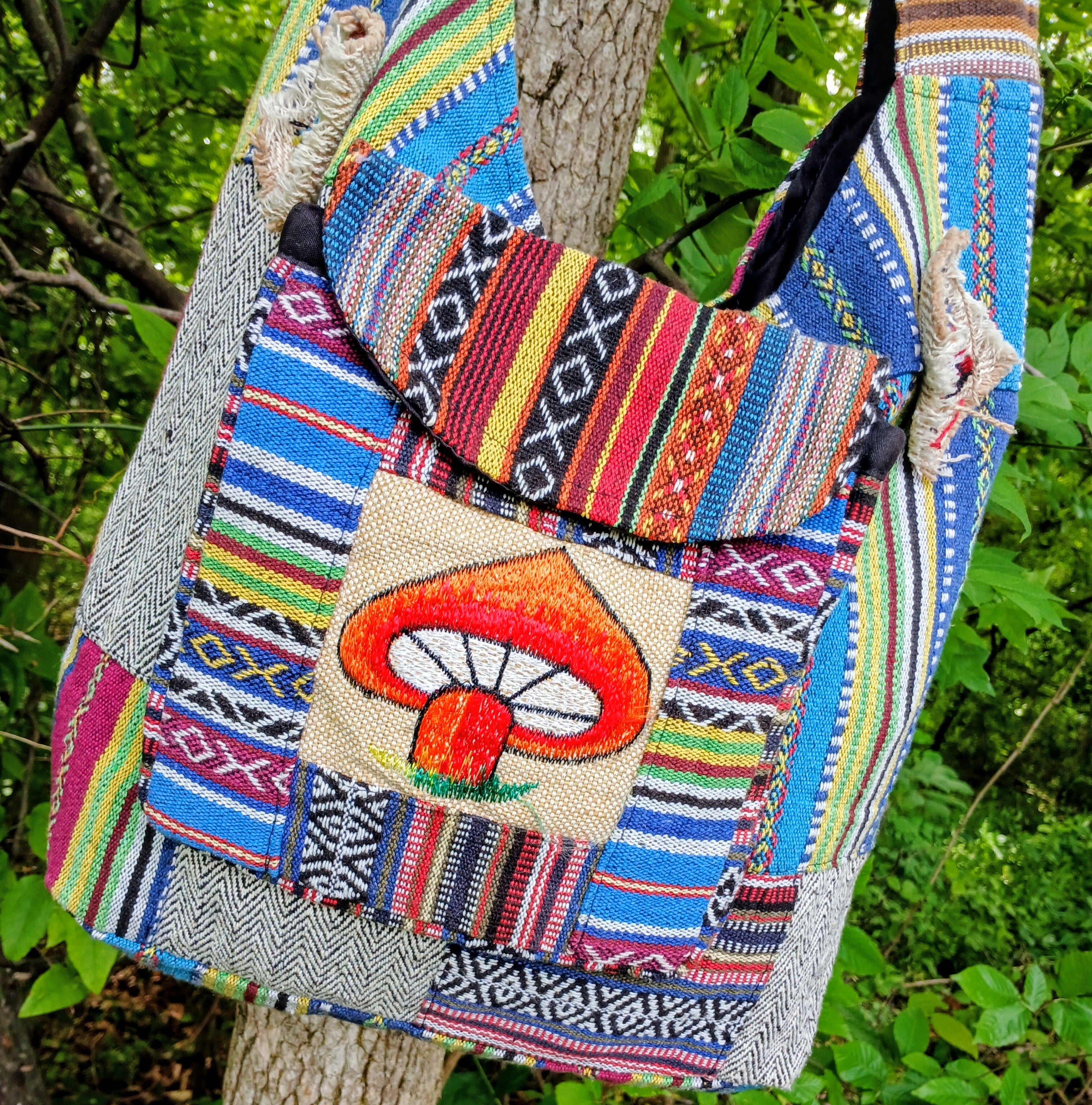 Mushroom Hemp Crossbody Bag, Fun Boho Hippie Festival Style!