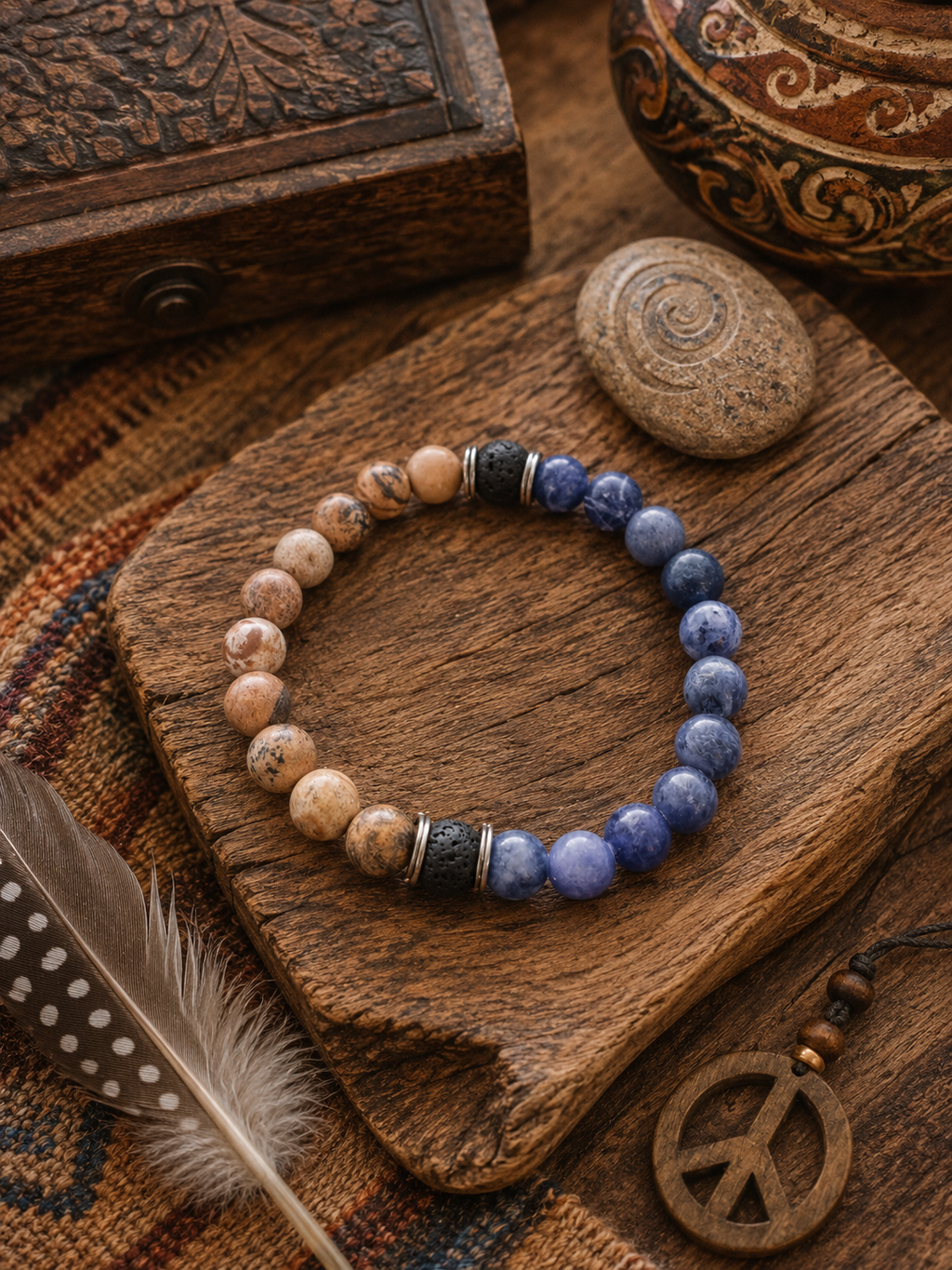 Intuition & Grounding Crystal Diffuser Bracelet  Sodalite, Jasper, & Lava Rock