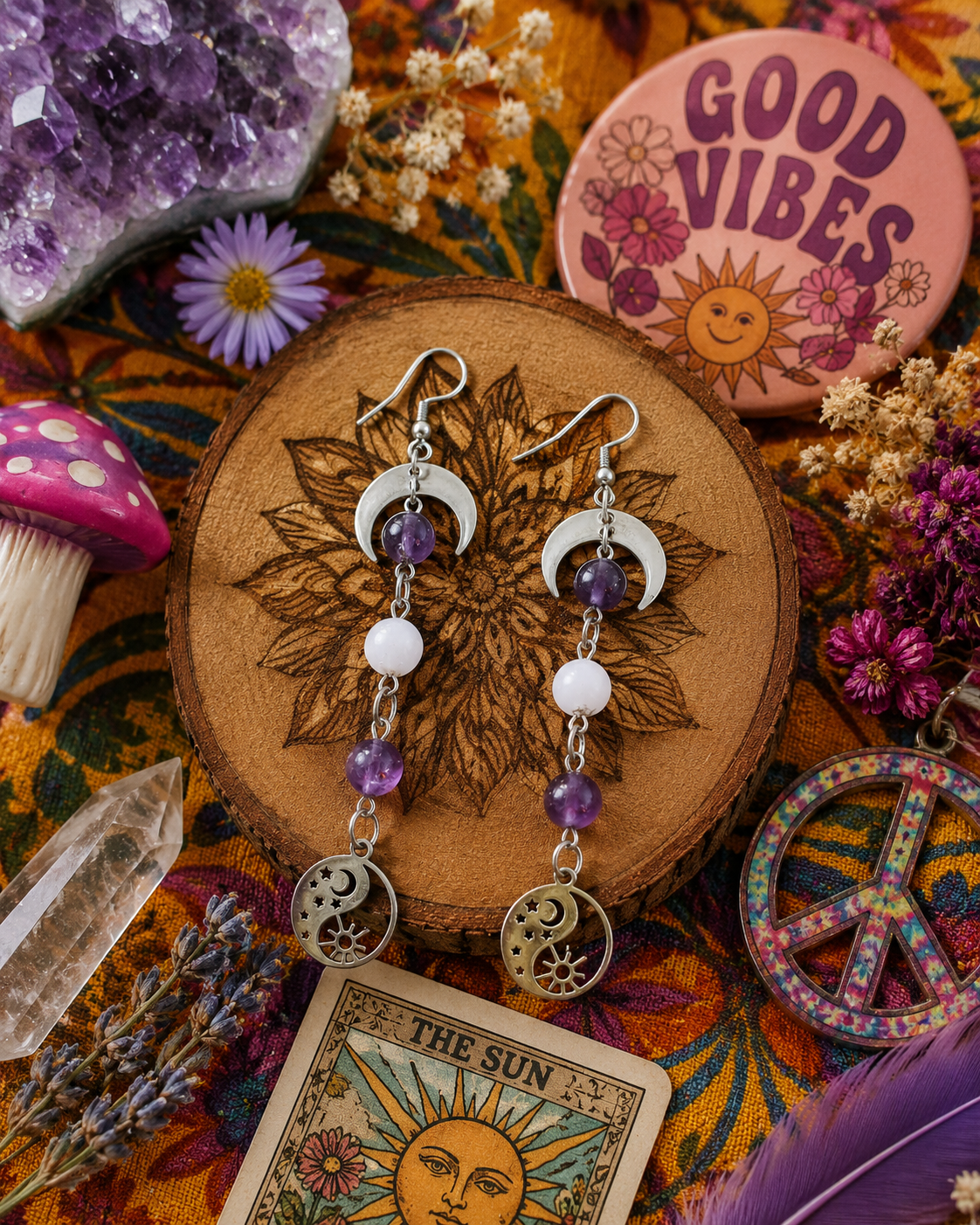 Moon, Star & Sun Crystal Earrings