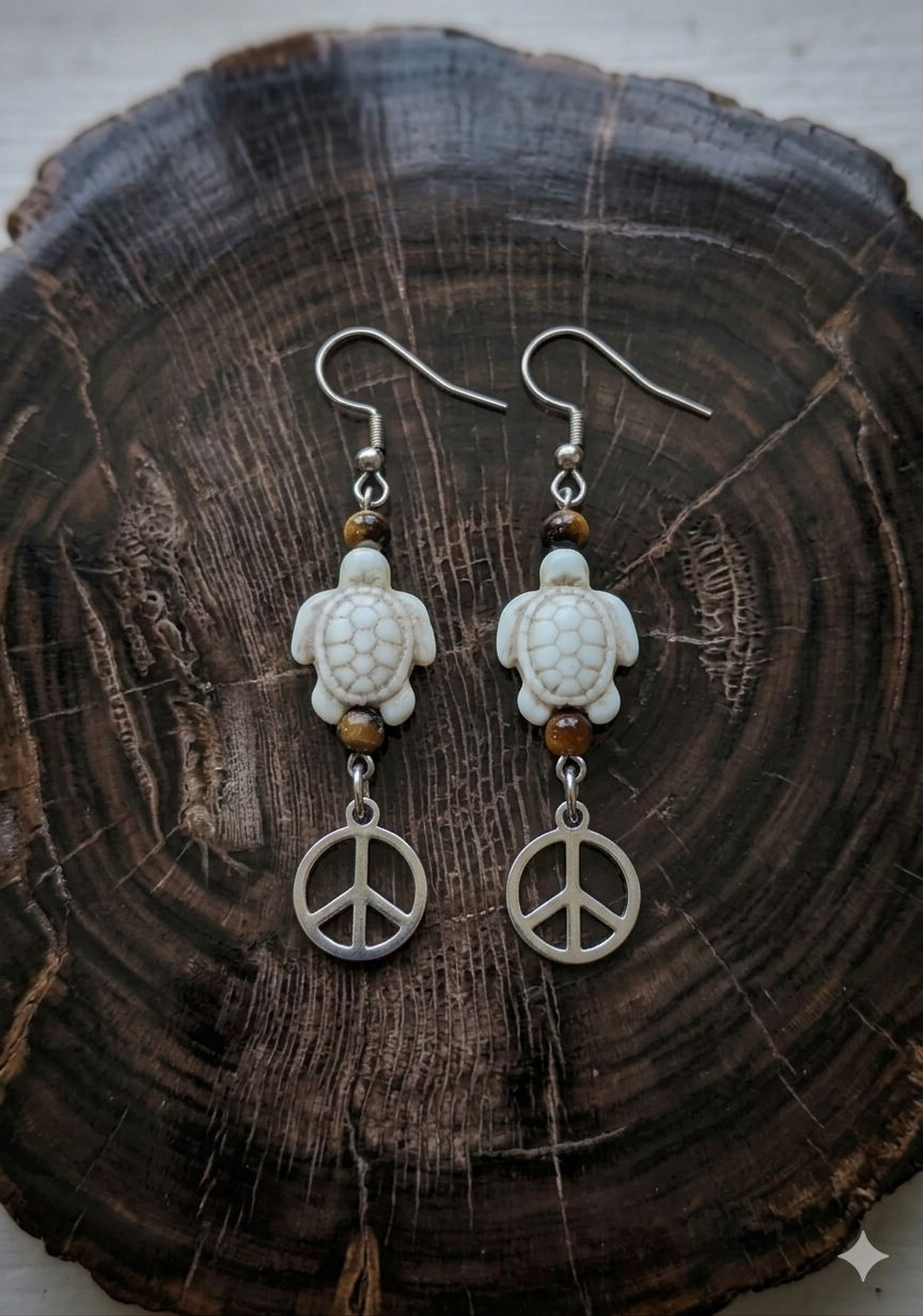 Slow & Steady Turtle Peace Earrings | Handcrafted from Crystals