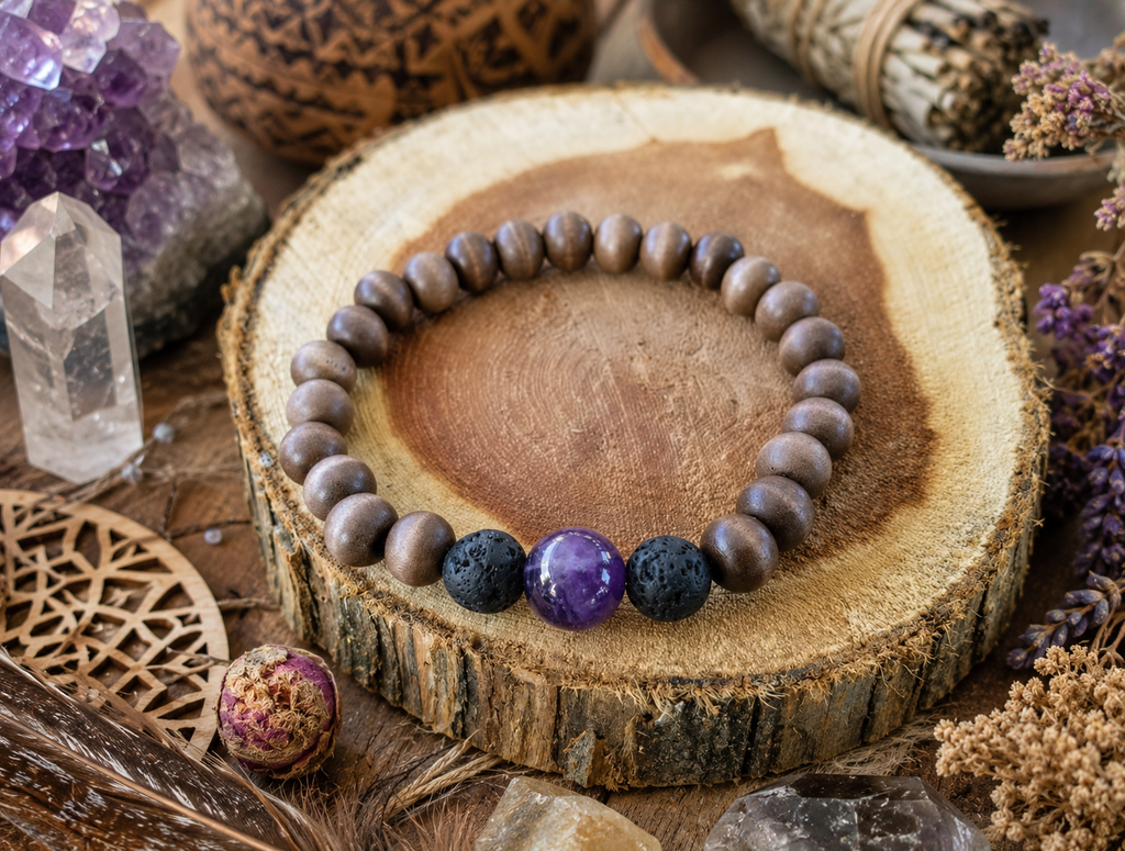 The Grounding Amethyst & Sandalwood Diffuser Bracelet