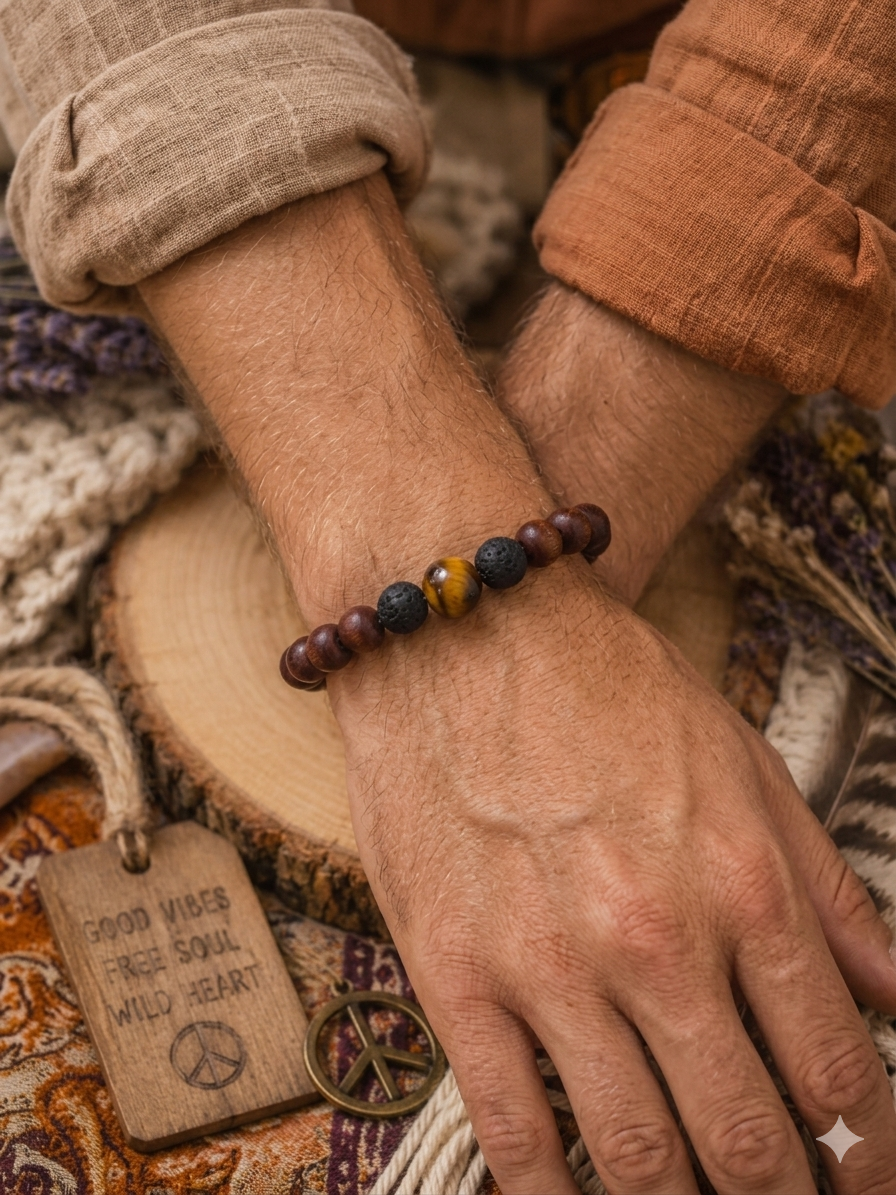 Sandalwood, Lava Rock, & Tiger’s Eye Bracelet