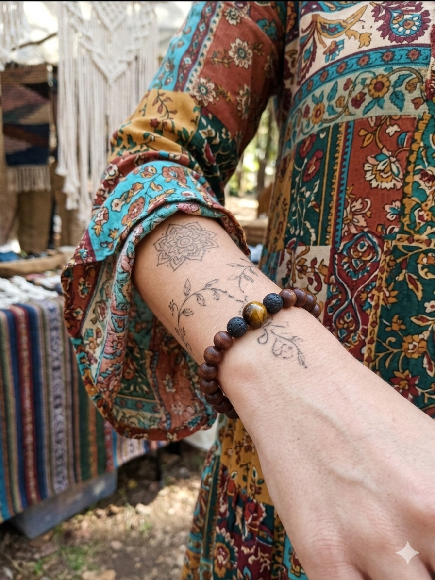 Sandalwood, Lava Rock, & Tiger’s Eye Bracelet