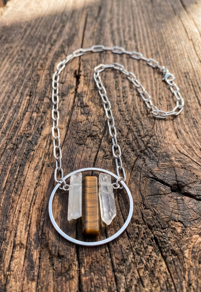 Tiger Eye & Quartz Adjustable Pendant