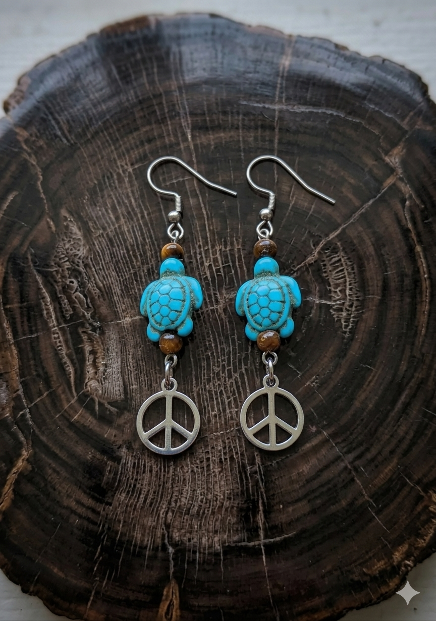 Handcrafted Crystal Turtle Peace Earrings /// Made with Crystals