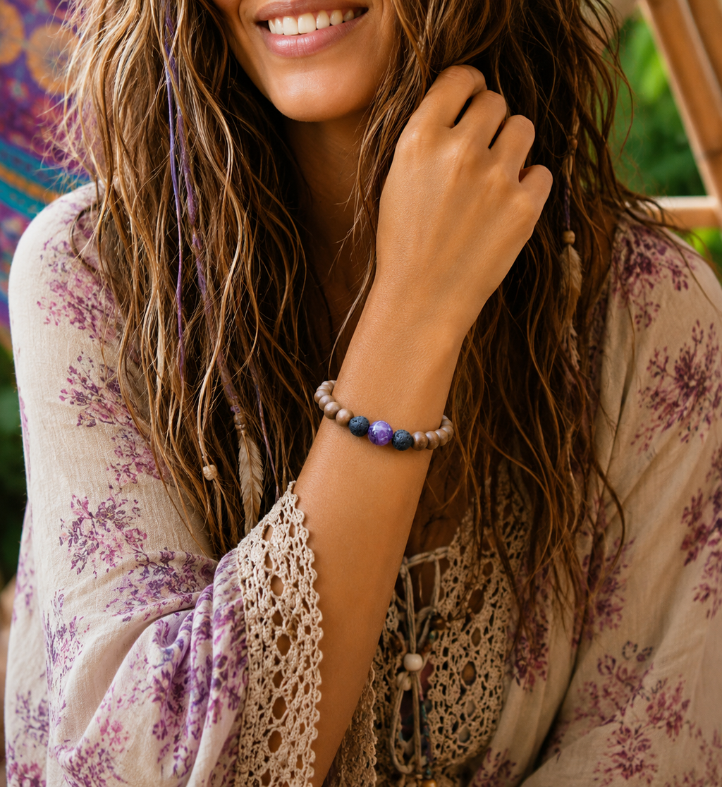 The Grounding Amethyst & Sandalwood Diffuser Bracelet