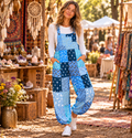 Boho Chic Blue Patchwork Romper