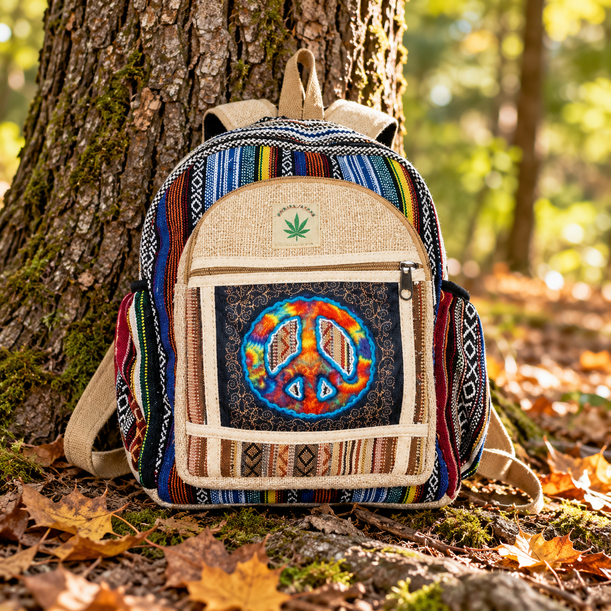 Mini Peace Sign Backpack >>> Eco-Friendly Hemp & Cotton