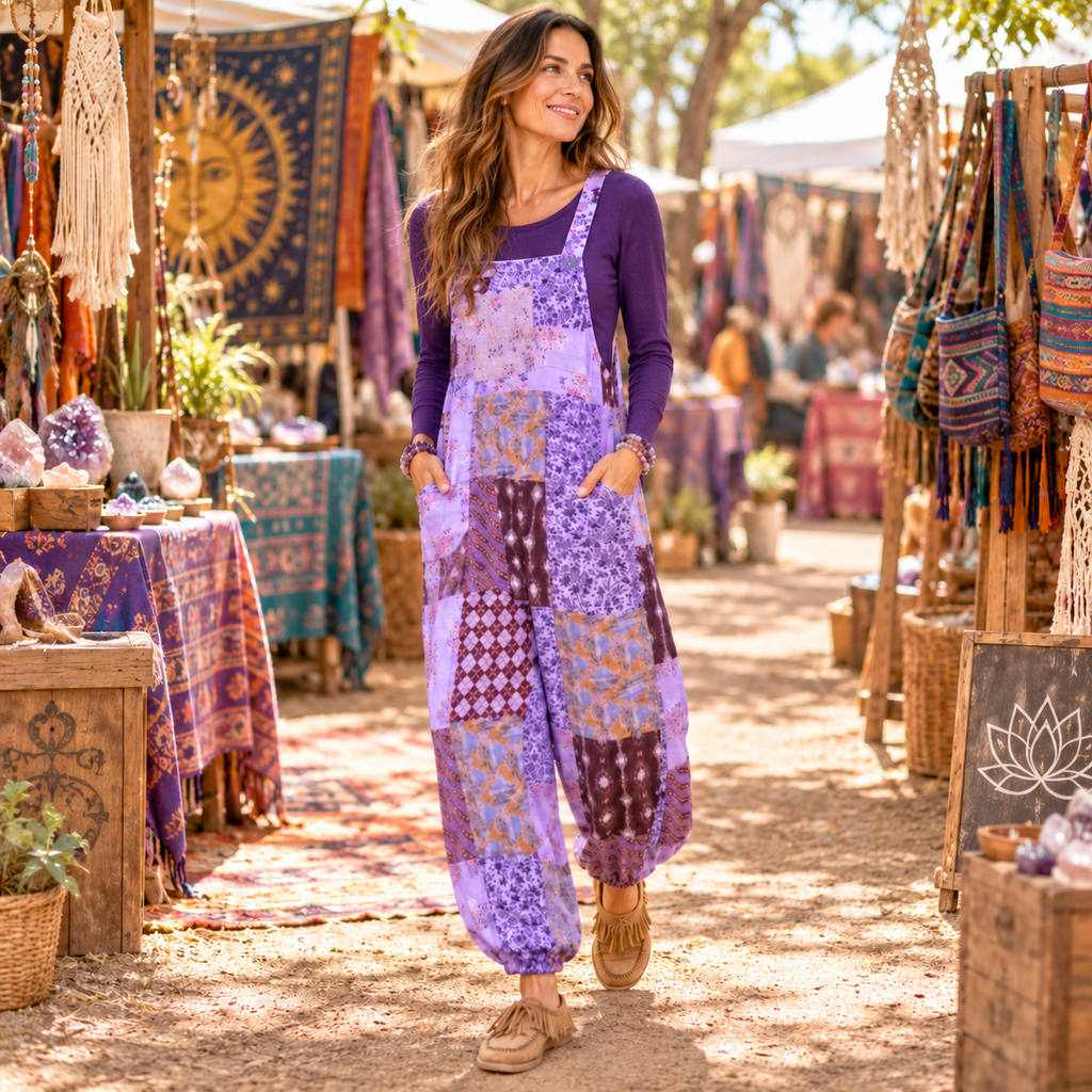 Handcrafted Purple Patchwork Romper