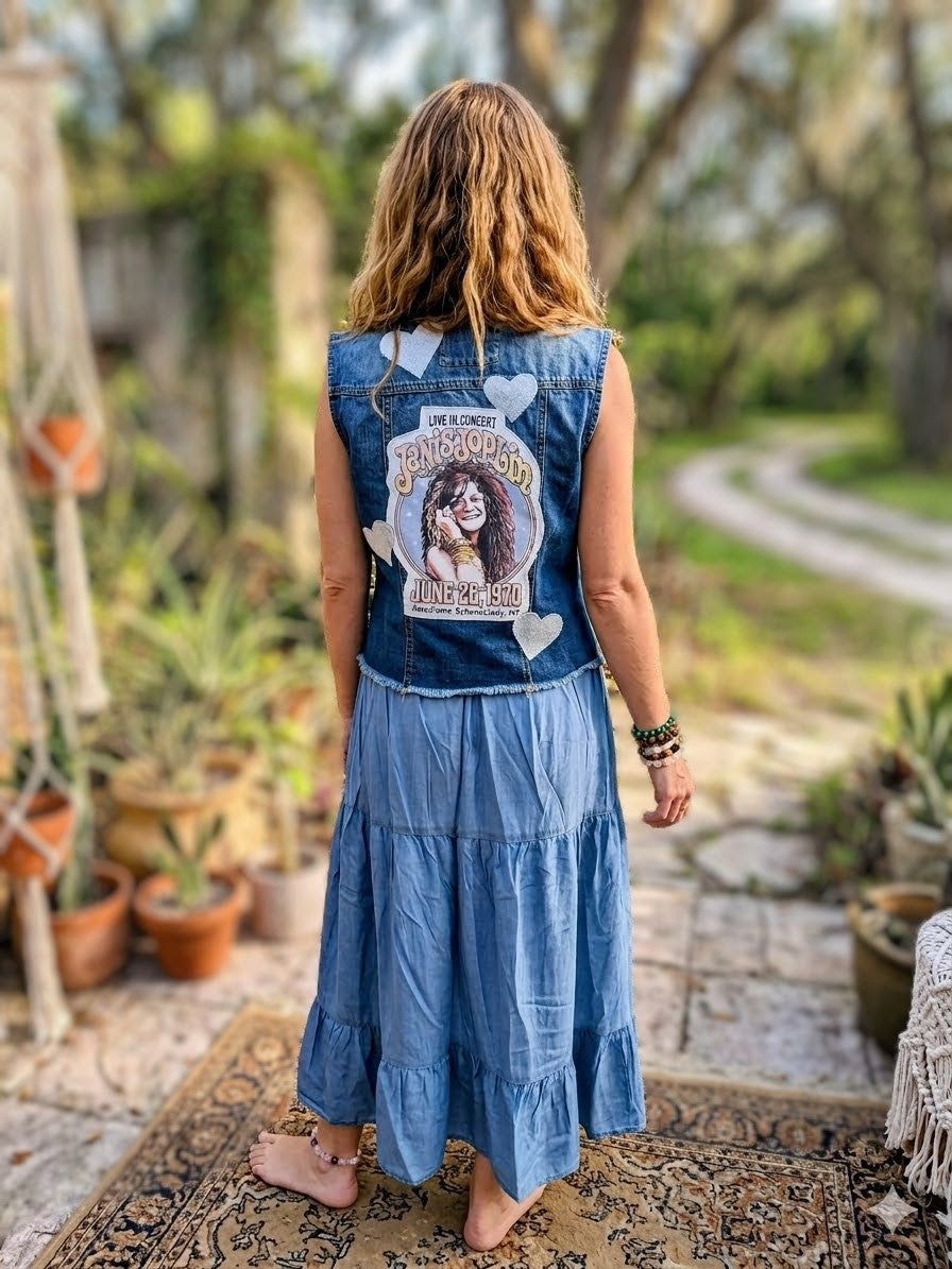 Upcycled Janis Joplin Denim Vest
