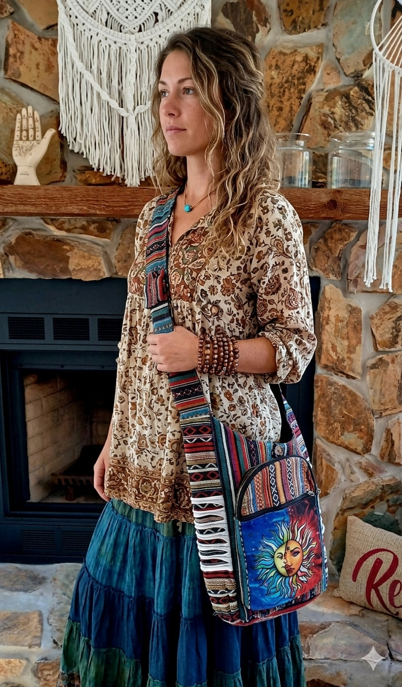 Hippie Bag with Sun and Moon Design